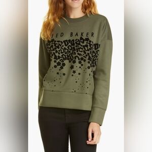 Ted Baker London Charily Crewneck Pullover Sweatshirt Green Black Size 1